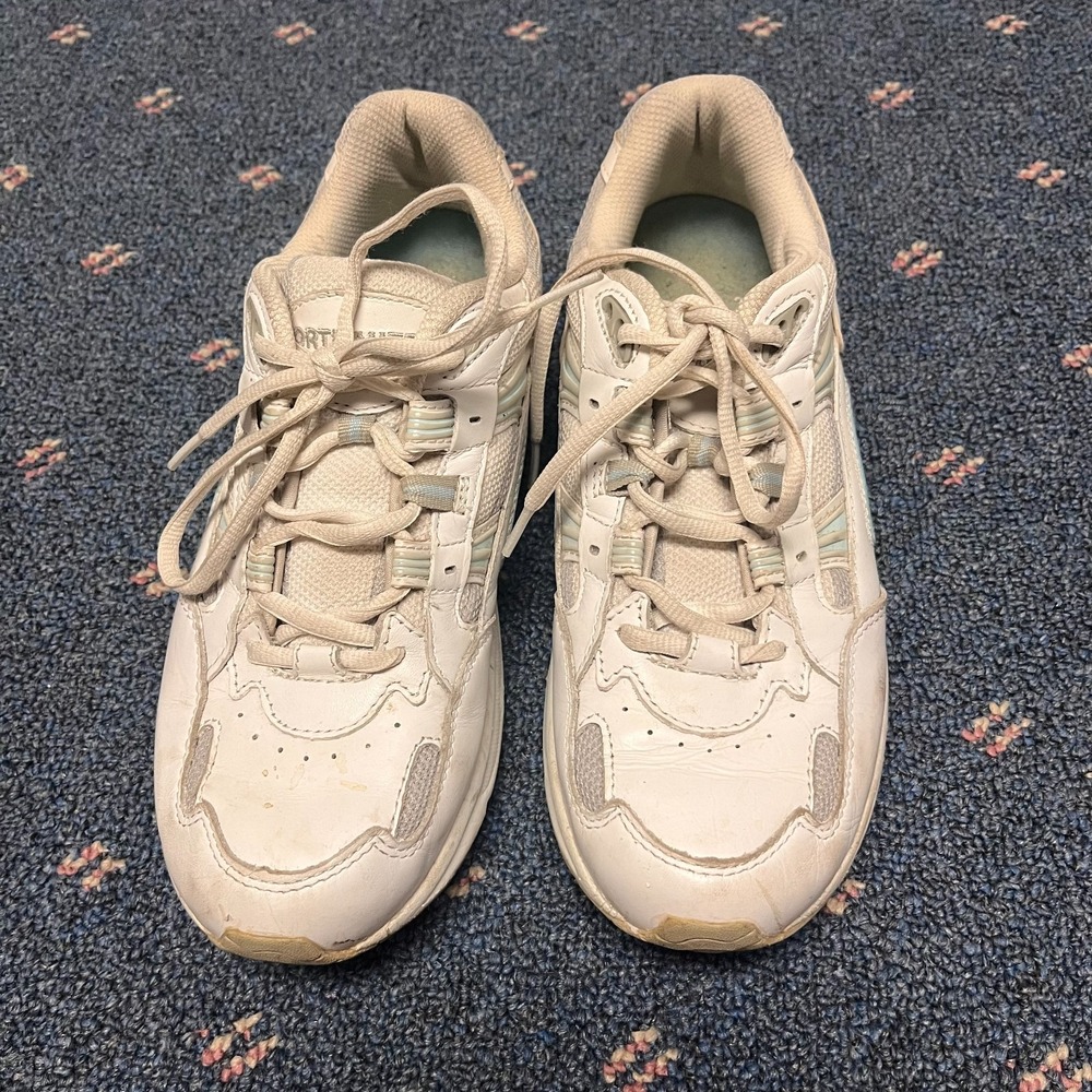 ORTHAHEEL WALKER Orthotic Sneaker Walking Womens Sz 8 White Blue Panel Trainers